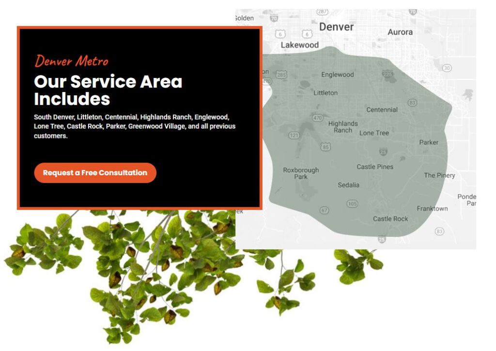 Fielding Tree Care's map for their tree service